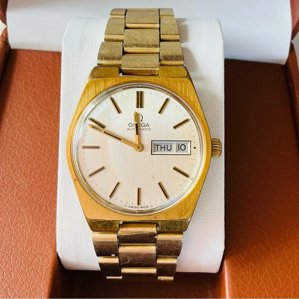 Omega Gold-Tone Men's Automatic Watch with Silver Dial